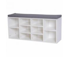 Panchina Scarpiera Con Ripiani Regolabili In Legno Bianco E Grigio 104x30x48 Cm Benzoni