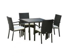 Set Tavolo Con 4 Sedie Da Giardino In Rattan Nero