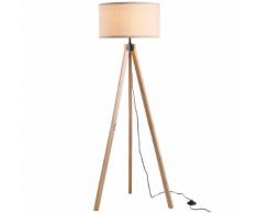 Lampada Da Terra Tripode In Legno Con Paralume E27 Ø45x152 Cm Benzoni Beige