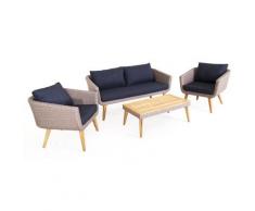 Set Salotto Da Giardino In Polyrattan Divano 2 Poltrone E Tavolino Bauer Chelsea Beige