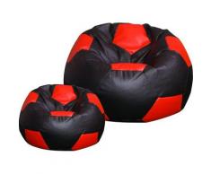 Poltrona A Sacco Pouf Ø100 Cm In Ecopelle Con Poggiapiedi Baselli Pallone Da Calcio Nero E Rosso