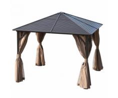 Gazebo Da Giardino 3x3m In Alluminio Tende Laterali Marrone E Nero Miozzi