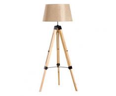 Lampada Da Terra Design Con Treppiede In Legno Altezza Regolabile Beige Benzoni