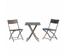 Set Tavolino E 2 Sedie Pieghevoli Da Giardino In Rattan Sintetico Marrone Miozzi