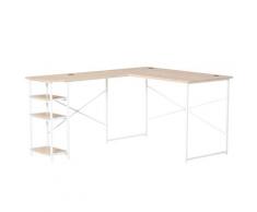 Scrivania Angolare Da Ufficio 150x120x74 Cm Con 3 Mensole In Metallo E Mdf Legno E Bianco