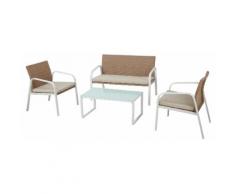 Set Salotto Da Giardino In Acciaio E Polyrattan Ranieri Madeira Bianco E Beige