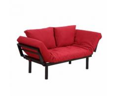 Divano Letto 2 Posti In Tessuto Di Lino Rosso 166x70x80 Cm Benzoni