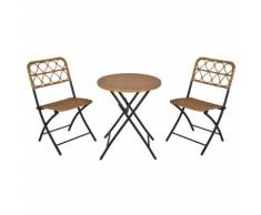 Set Tavolino E 2 Sedie Pieghevoli Da Giardino In Rattan E Acciaio