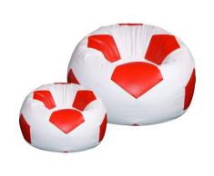 Poltrona A Sacco Pouf Ø100 Cm In Ecopelle Con Poggiapiedi Baselli Pallone Da Calcio Bianco E Rosso