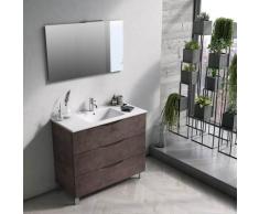 Mobile Bagno Sospeso 100 Cm Lavabo Specchio E Lampada A Led Tft Marte Pietra Marrone
