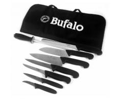 Set Coltelli 8 Pezzi Multiuso Con Fodero Bufalo Kit Pro Manico Nero