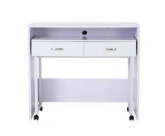 Scrivania Tavolo Porta Pc Con Due Ripiani Con Ruote In Legno Mdf Bianco 100x36x88 Cm Benzoni