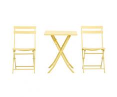 Set Tavolo E 2 Sedie Pieghevoli Da Giardino In Metallo Giallo