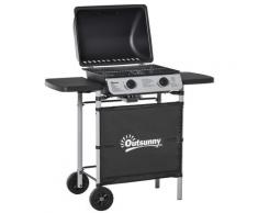 Barbecue A Gas Gpl 2 Fuochi 2,8kw In Acciaio Con Ruote E Mensole Nero