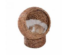 Cuccia In Vimini Per Gatti 42x33x52 Cm Con Cuscino Riotti Marrone E Bianco