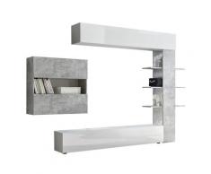 Parete Attrezzata Mobili Soggiorno Mobile Tv Libreria 2 Pensili Tft Akira 1 Bianco E Cemento
