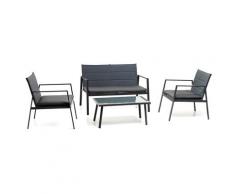 Set Salotto Da Giardino Divano 2 Poltrone E Tavolino In Ferro E Textilene Ocean Antracite