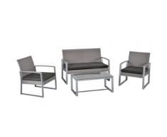 Set Salotto Da Giardino Divano 2 Poltrone E Tavolino In Metallo E Rattan Grigio