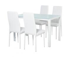 Set Da Pranzo Tavolo Con Piano In Vetro E 4 Sedie In Metallo E Ecopelle Benzoni Bianco