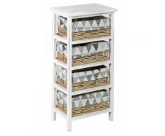 Cassettiera 4 Cesti In Vimini 35x25x71 Cm In Legno Massello Fumer Nancy Bianca