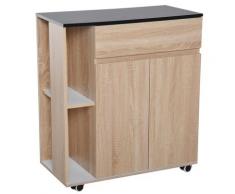 Mobiletto Da Cucina Con Cassetti E Ruote In Legno Rovere Nero 78x39.5x88.5 Cm Benzoni