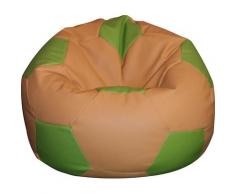 Poltrona A Sacco Pouf Ø100 Cm In Ecopelle Baselli Pallone Da Calcio Marrone Chiaro E Verde Limone