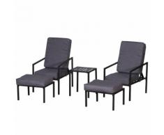 Set Salotto Da Giardino In Metallo E Poliestere 2 Sedie 2 Pouf E Tavolino Miozzi Grigio E Nero