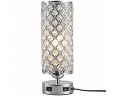 Lampada Da Comodino Abat Jour Con Paralume In Cristallo E 2 Porte Usb Ø10,8x30 Cm Benzoni