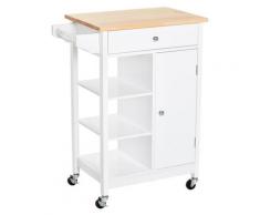 Carrello Da Cucina 3 Ripiani Cassetto E 1 Anta In Legno 66x39,5x86,5 Cm Benzoni Bianco