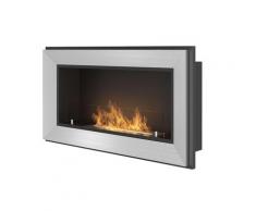 Camino A Bioetanolo Da Parete 90x49 Cm Con Vetro Dumas Frame 900 Inox