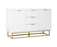 Mobile Credenza 3 Cassetti 2 Ante 120x40x76 Cm In Mdf E Metallo Bianco
