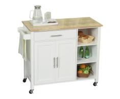 Mobiletto Carrello Da Cucina 107,5x48x89 Cm Con Ruote In Legno Mdf Hmc Bianco