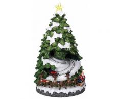Villaggio Natalizio In Resina Albero Di Natale Con 2 Trenini Luci E Suoni 23x23xh42 Cm Adami