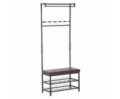 Panchina Ingresso Con Appendiabiti In Metallo Imbottita Marrone 72.5x35x180 Cm Benzoni