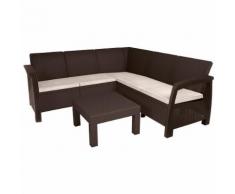 Set Salotto Da Giardino In Resina Divano 6 Posti E Tavolino Marrone