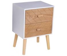 Comodino In Legno 2 Cassetti Stile Scandinavo Bianco E Legno 40x30x55,5 Cm Benzoni