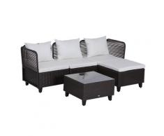 Set Salotto Da Giardino In Rattan Sintetico Divano Pouf E Tavolino Marrone Miozzi