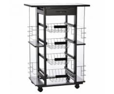 Carrello Da Cucina Con 4 Cestini E 4 Scomprati In Legno Di Pino 57x37x83 Cm Benzoni Nero