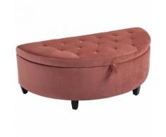 Panca Contenitore Semicircolare Imbottita In Tessuto Velluto 120x60x42 Cm Benzoni Rosa