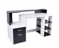 Scrivania Da Ufficio Porta Pc In Mdf 140x55x92 Cm Benzoni Nera E Bianca