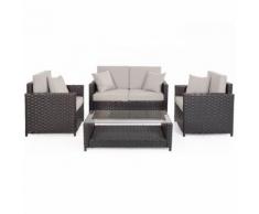 Set Salotto Da Giardino Divano Tavolo 2 Poltrone In Polyrattan Marrone Bertozzi Rebecca