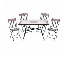Set Tavolo Con Mosaico + 4 Sedie Pieghevoli Salotto Lipari