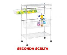 Carrello Da Cucina In Metallo 30x60x80 Cm 2 Ripiani 2 Cestelli Fumer Galaxy Cromato Seconda Scelta
