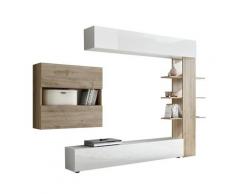 Parete Attrezzata Mobili Soggiorno Mobile Tv Libreria 2 Pensili Tft Akira 1 Bianco E Rovere