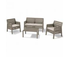 Salotto Set Divano Con Poltrone E Tavolino In Resina Antiurto Per Arredo Giardino Colore Cappuccino