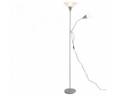 Lampada Da Terra Con 2 Paralumi E27 E14 In Acciaio Benzoni Argento