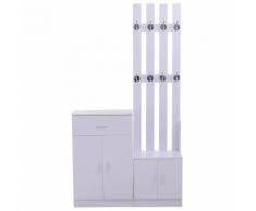 Mobile Ingresso Con Scarpiera E Appendiabiti In Legno Bianco Opaco 100x32x187 Cm Benzoni