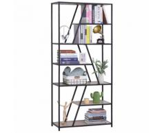 Libreria 9 Ripiani 80x33x180 Cm In Legno E Metallo Hmc Nera