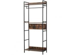 Appendiabiti Scarpiera Per Ingresso 80x40x200 Cm Con Mensole In Metallo E Legno Marrone