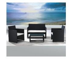 Set Salotto Da Giardino Divano + 2 Poltrone + Tavolino Valencia Nero